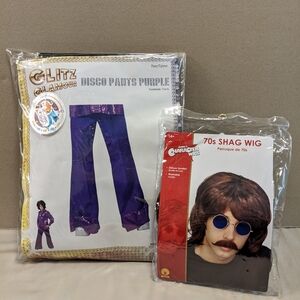 Glitz Glamour Disco Pants- Small & 70s Shag Wig Set - OS